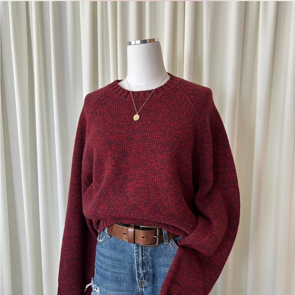 Vintage Lands’ End 100% wool crewneck sweater Burgundy red oversized - Picture 1 of 9